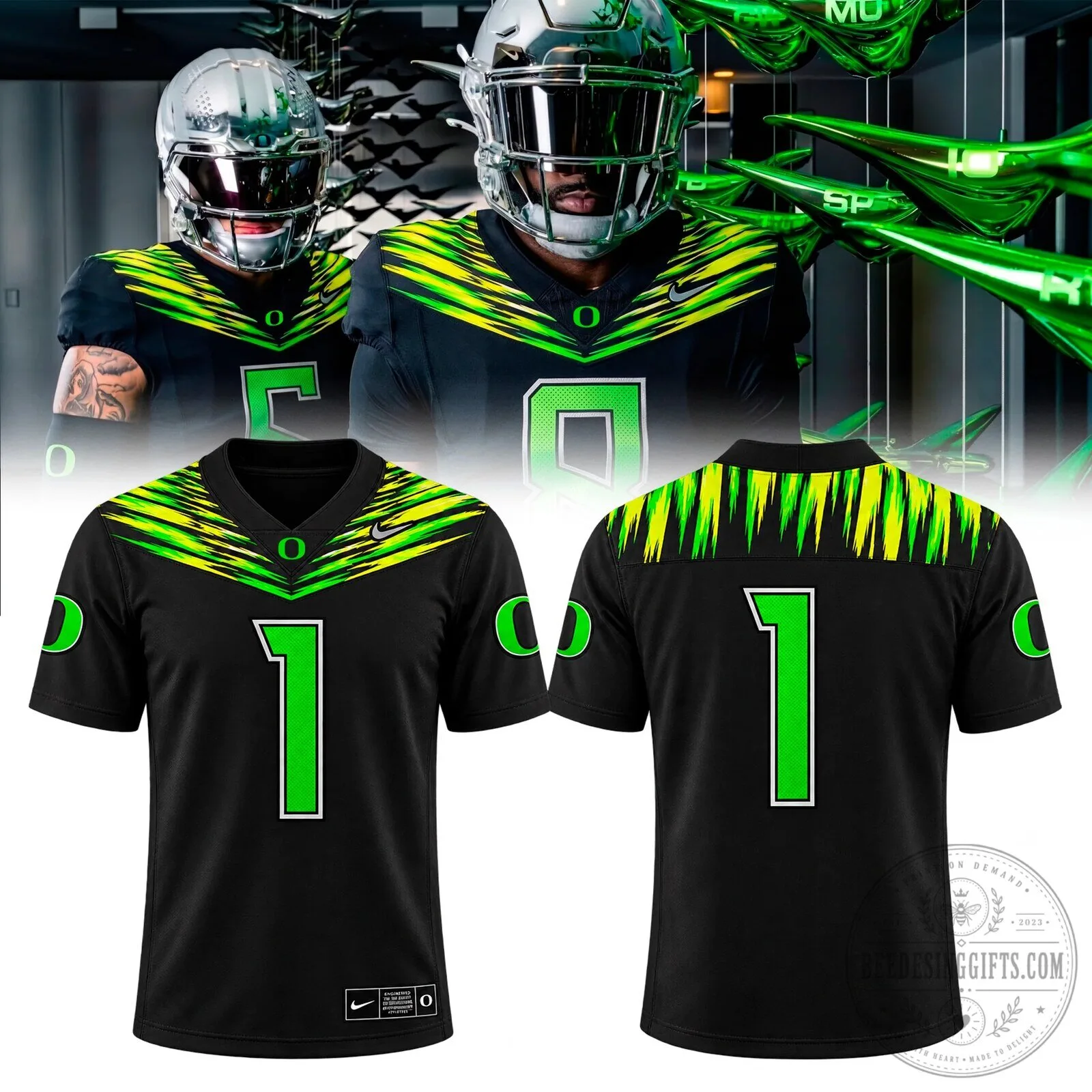 Black and Neon Green Game Day Jersey for Oregon Ducks Football Team