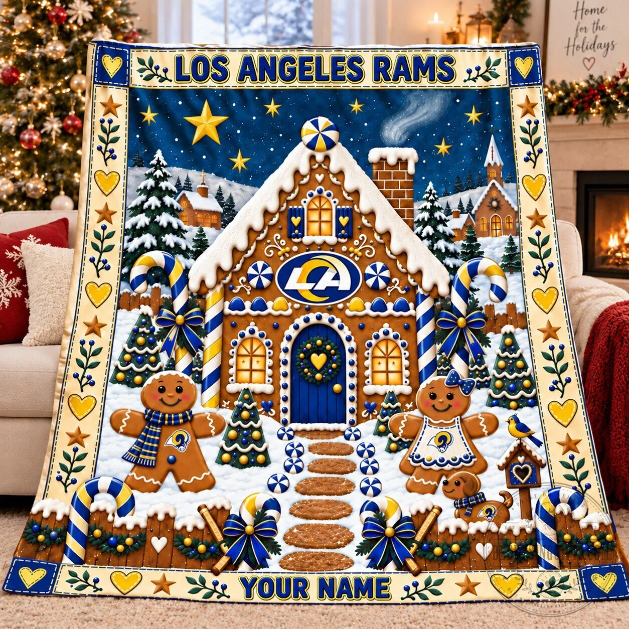 Los Angeles Rams Gingerbread House Christmas Holiday Fleece Blanket 2 Los Angeles Rams Gingerbread House Christmas Holiday Fleece Blanket