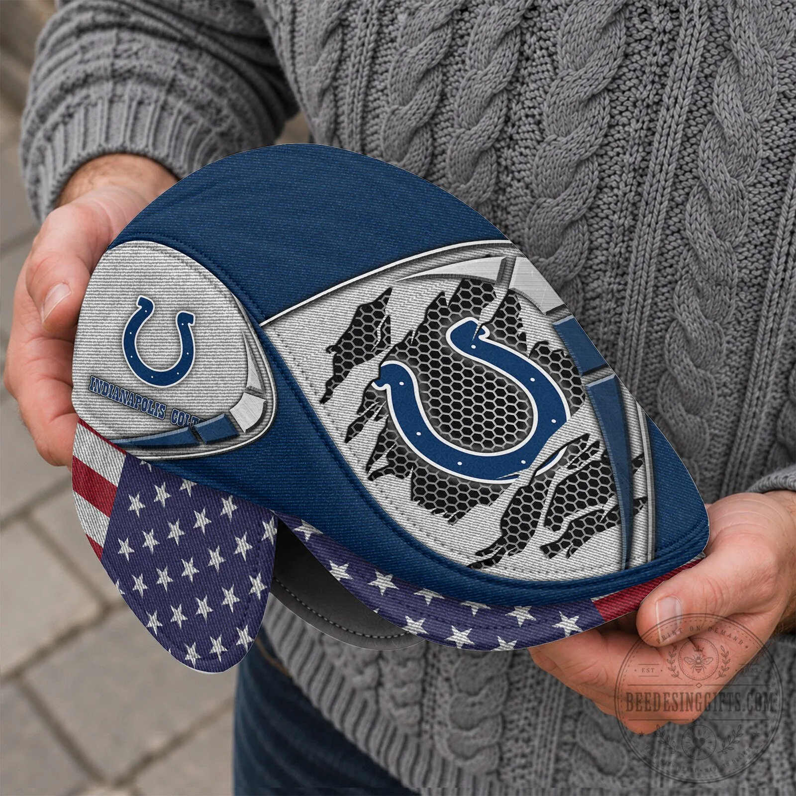 Indianapolis Colts NFL American Flag Flat Cap with Foldable Ear Flaps 9 Indianapolis Colts NFL American Flag Flat Cap with Foldable Ear Flaps