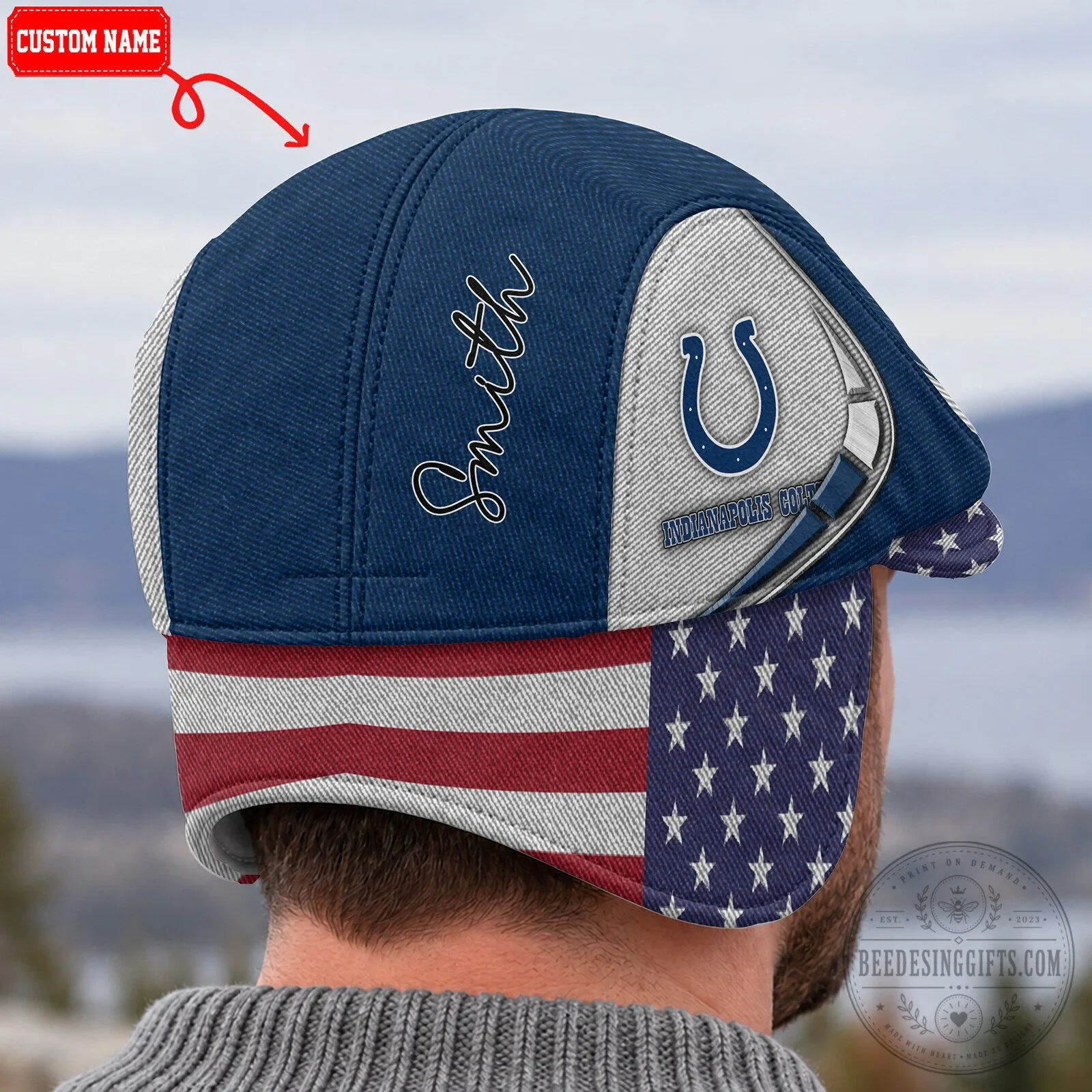 Indianapolis Colts NFL American Flag Flat Cap with Foldable Ear Flaps 10 Indianapolis Colts NFL American Flag Flat Cap with Foldable Ear Flaps