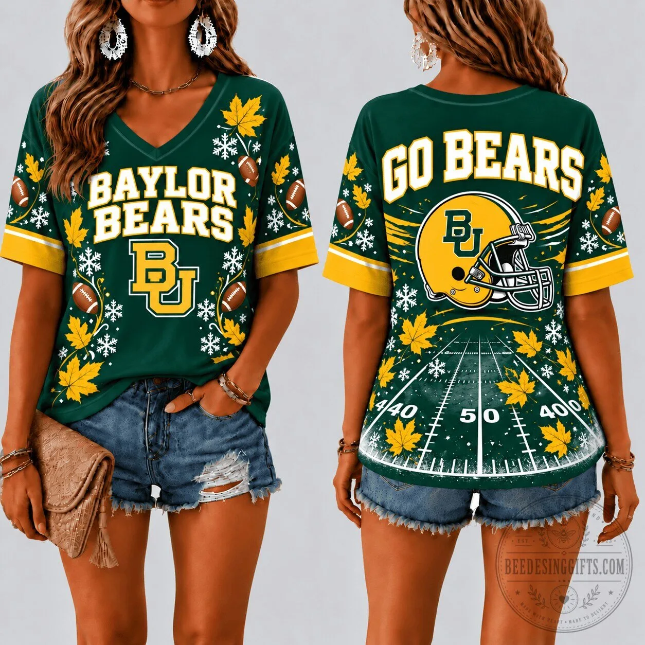 Baylor Bears Football Fall Season V-Neck T-Shirt