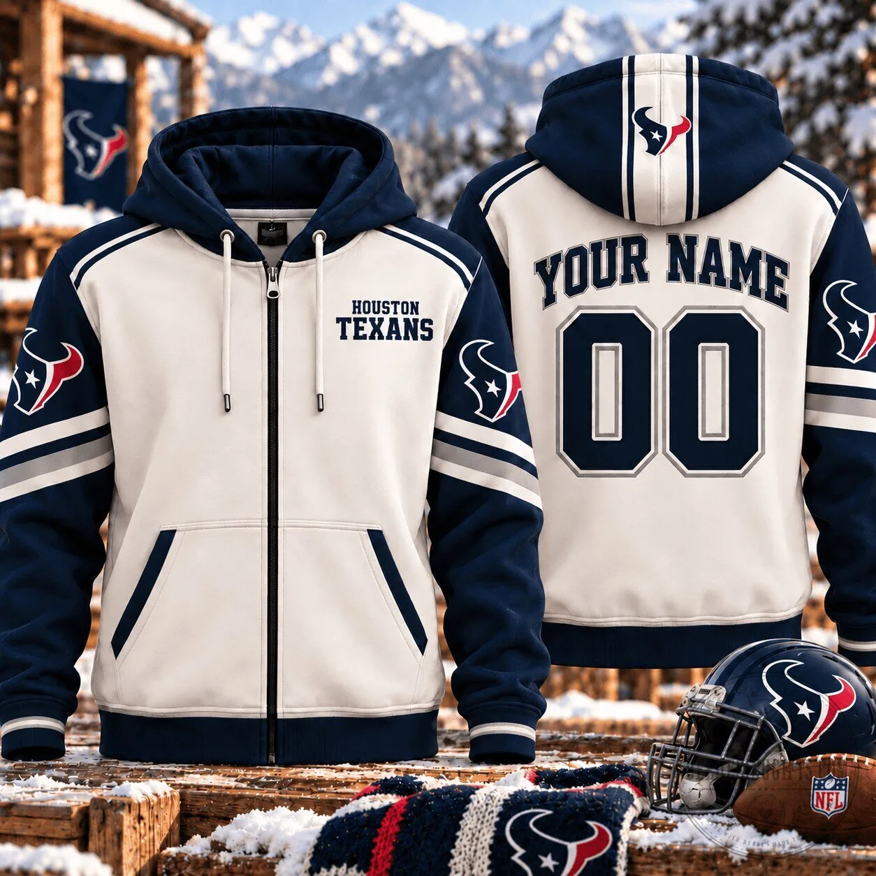 Houston Texans National Football League Custom Varsity Zip Hoodie