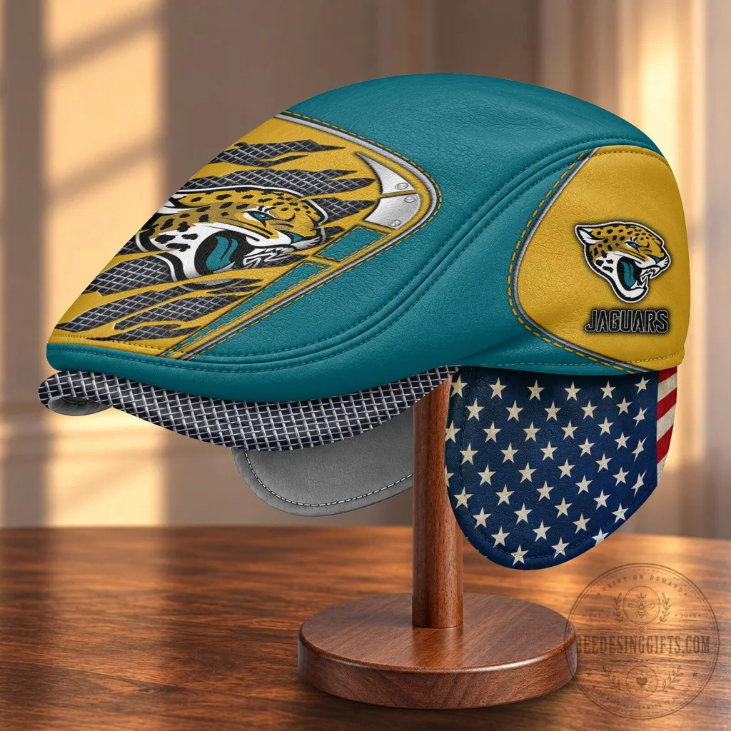 NFL Flat Cap with Foldable Ear Flaps for Jacksonville Jaguars Fans NFL Flat Cap with Foldable Ear Flaps for Jacksonville Jaguars Fans