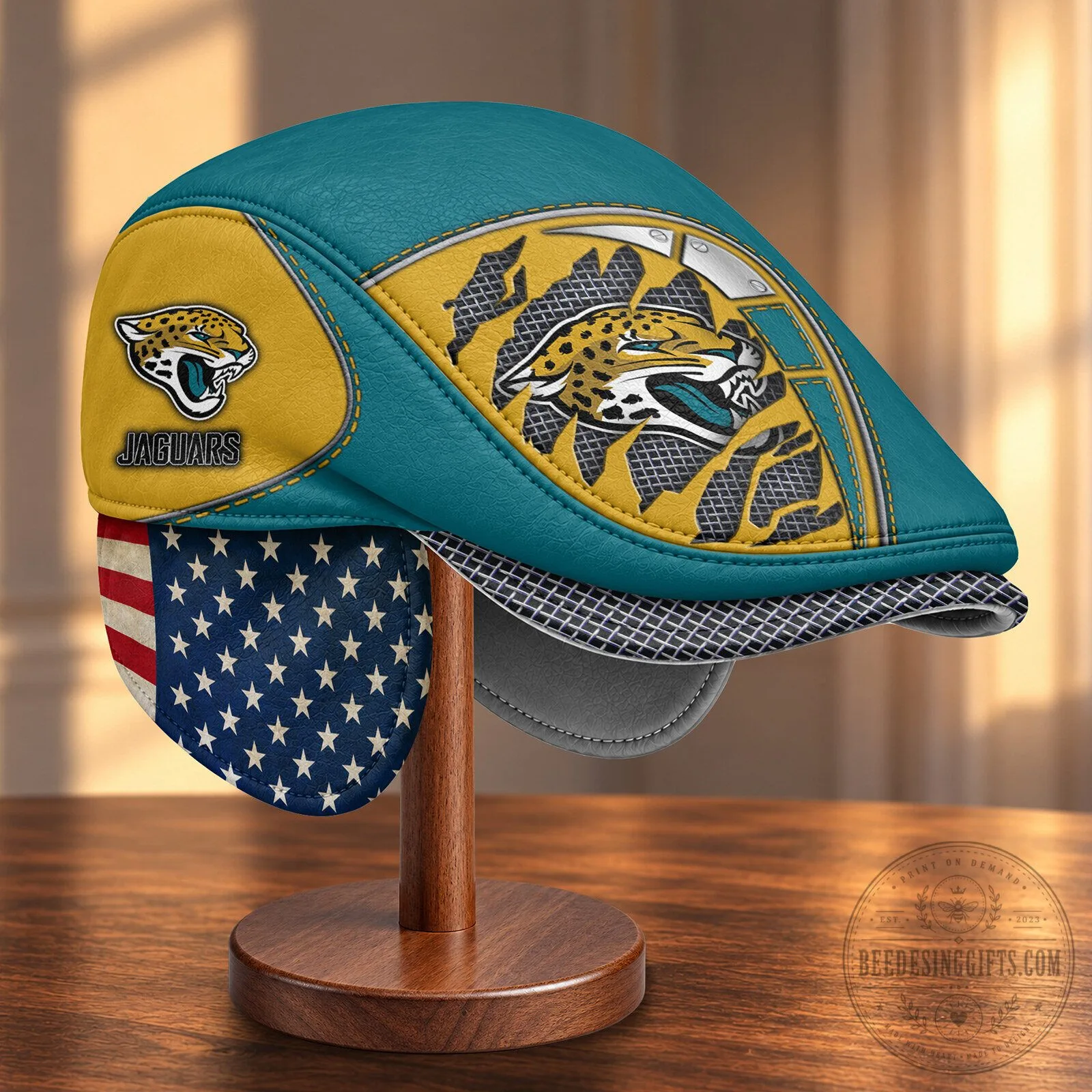 NFL Flat Cap with Foldable Ear Flaps for Jacksonville Jaguars Fans 10 NFL Flat Cap with Foldable Ear Flaps for Jacksonville Jaguars Fans