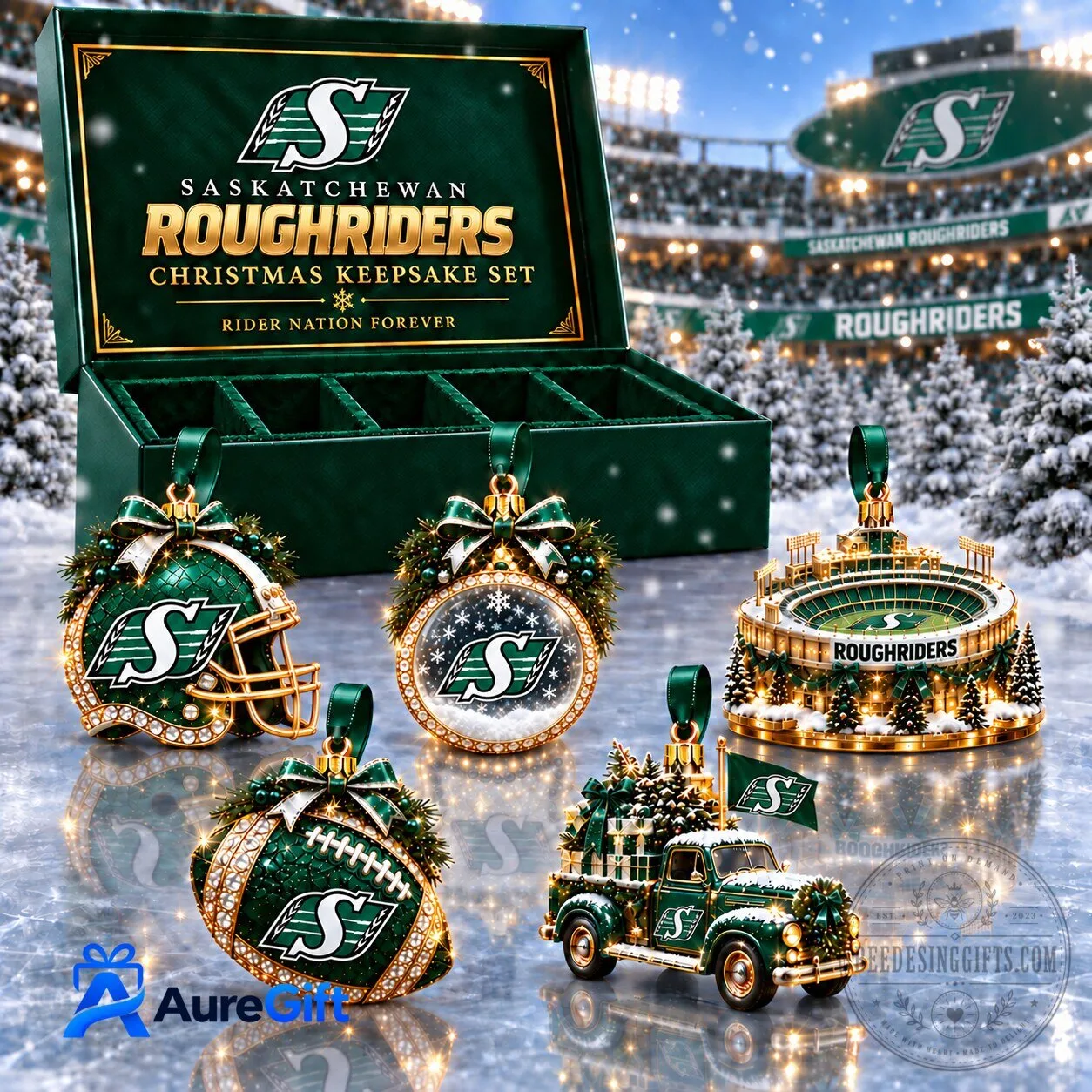 Saskatchewan Roughriders Canadian Football League Christmas Keepsake Ornament Set