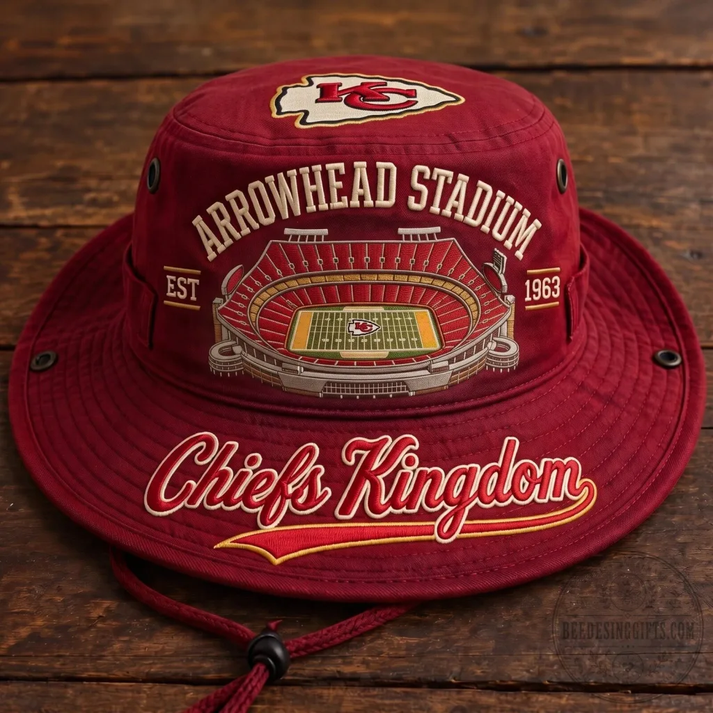 Kansas City Chiefs Arrowhead Stadium Chiefs Kingdom Maroon Bucket Hat Kansas City Chiefs Arrowhead Stadium Chiefs Kingdom Maroon Bucket Hat