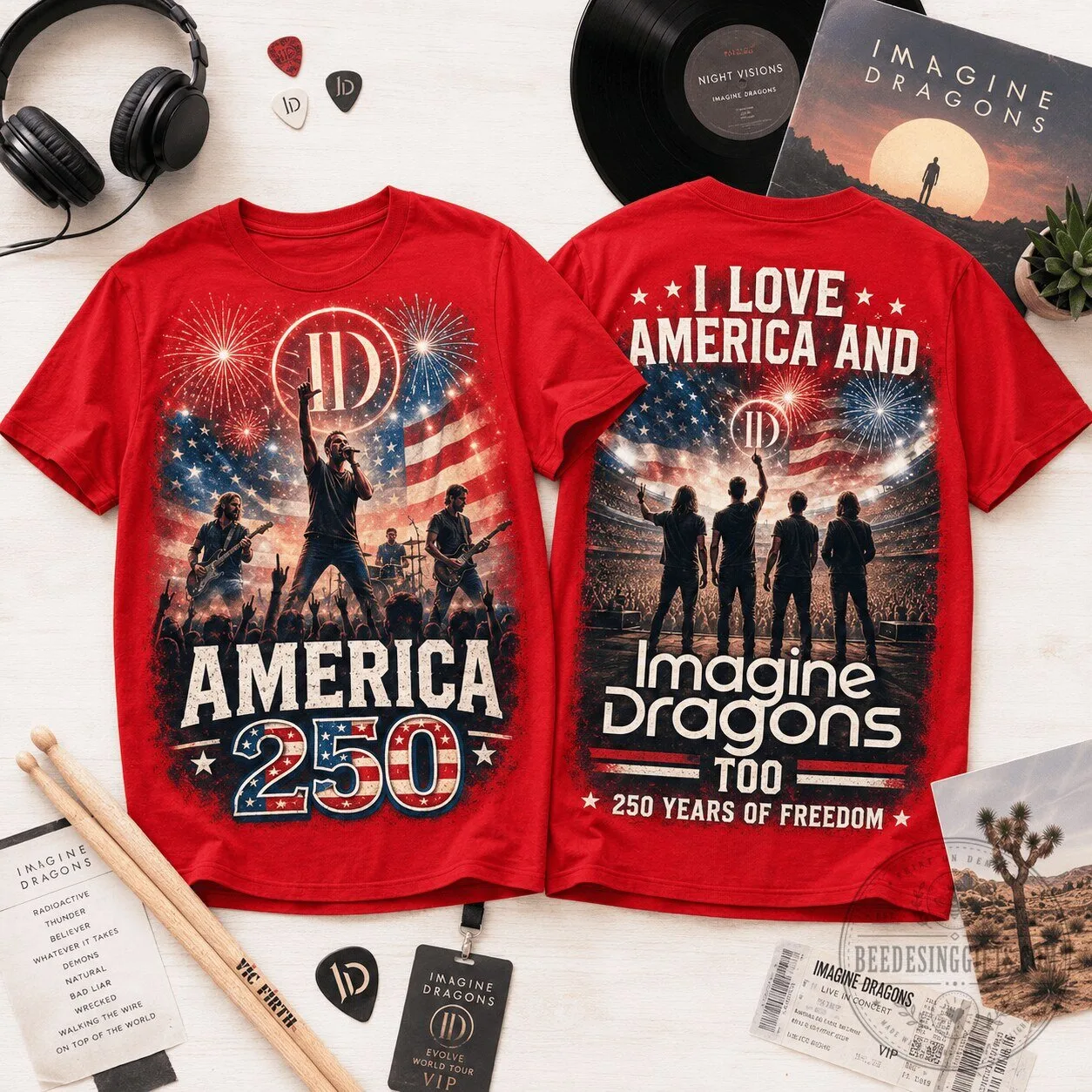 Fourth of July Imagine Dragons Concert Patriotic American Flag T-Shirt