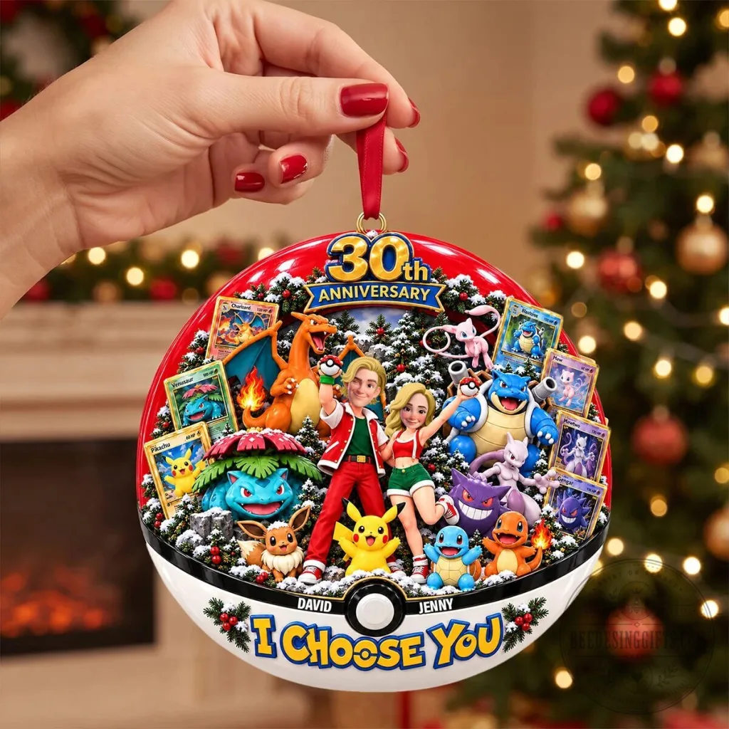 Pokemon 30th Anniversary I Choose You Personalized Couple Christmas Ornament Pokemon 30th Anniversary I Choose You Personalized Couple Christmas Ornament