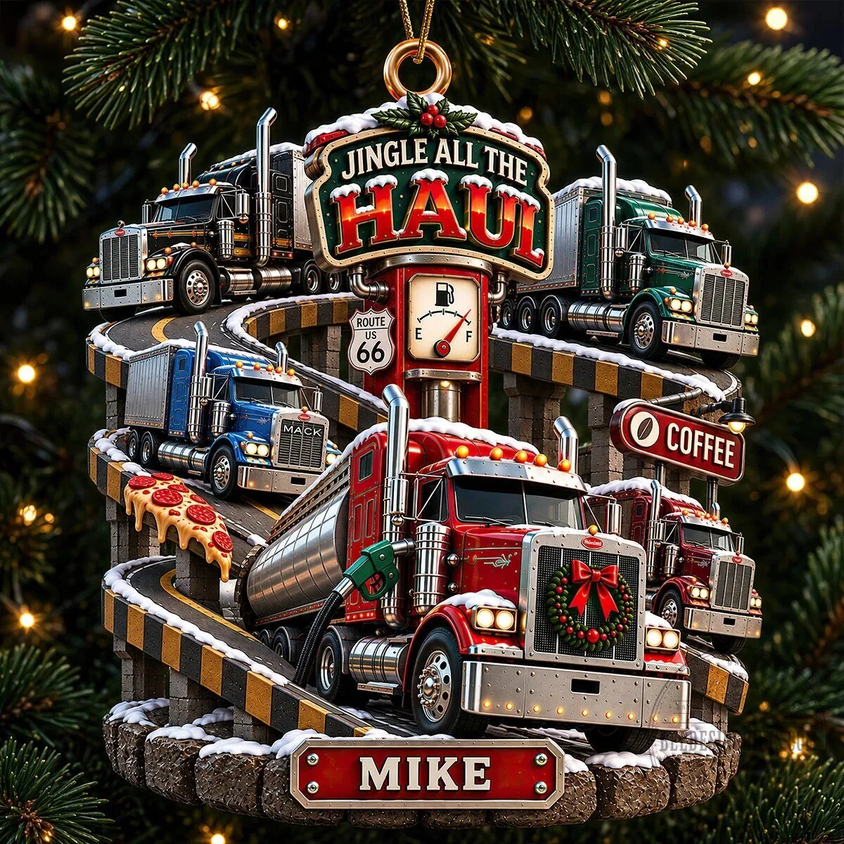 Christmas Trucking Life Personalized Round Ornament