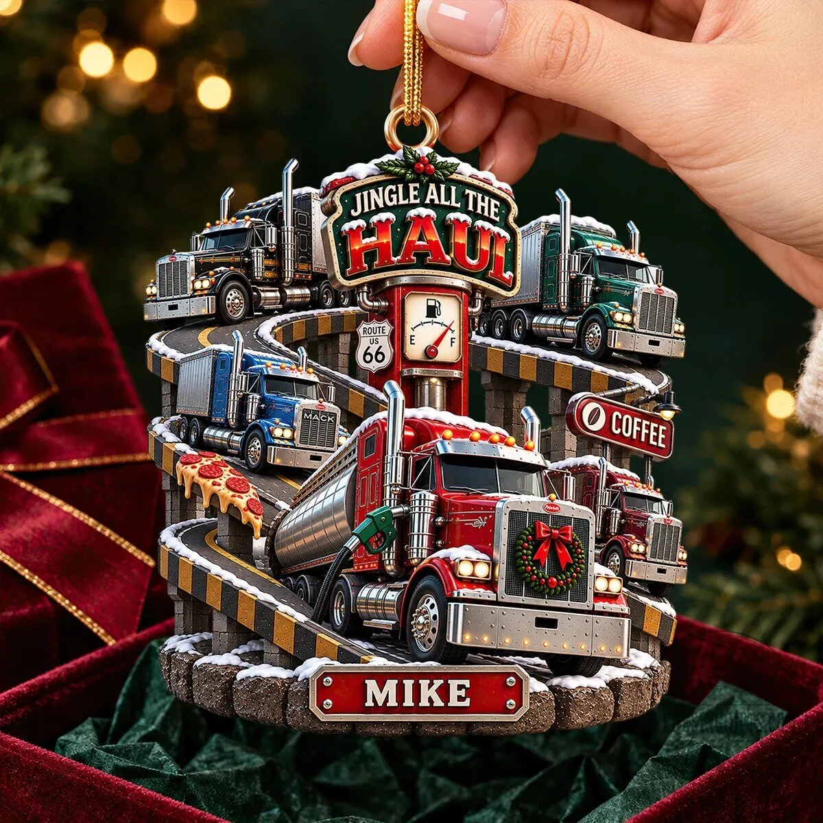 Christmas Trucking Life Personalized Round Ornament 10 Christmas Trucking Life Personalized Round Ornament