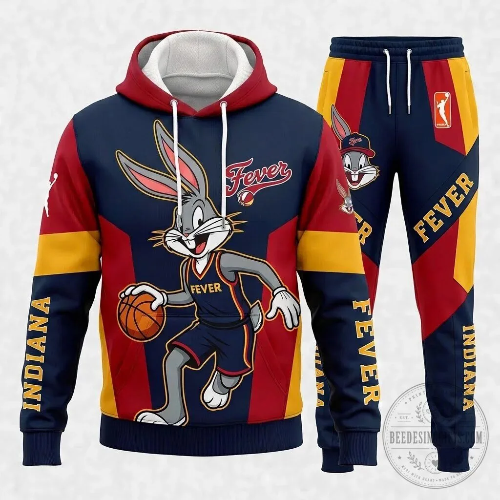 Bugs Bunny Basketball Fan Hoodie and Sweatpants Set for Indiana Fever Supporters 50 Bugs Bunny Basketball Fan Hoodie and Sweatpants Set for Indiana Fever Supporters