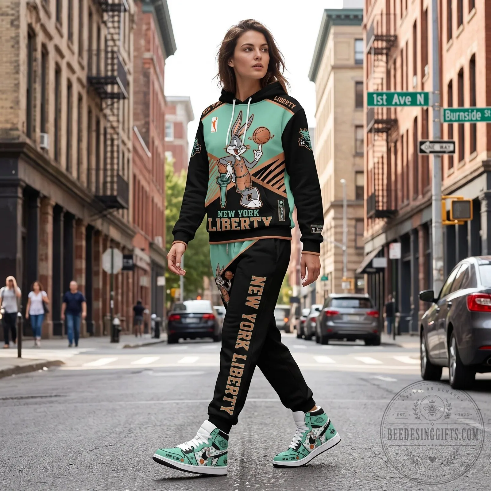 Bugs Bunny Basketball Fan Hoodie and Sweatpants Set for Indiana Fever Supporters 55 Bugs Bunny Basketball Fan Hoodie and Sweatpants Set for Indiana Fever Supporters