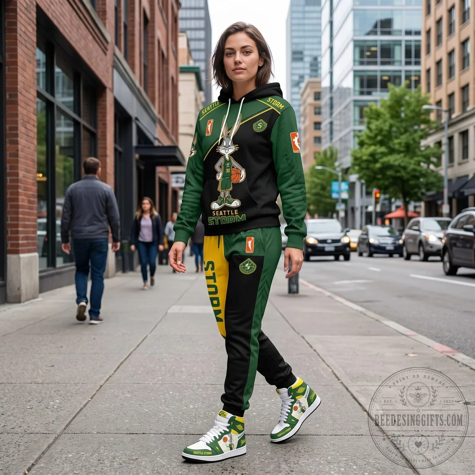 Bugs Bunny Basketball Fan Hoodie and Sweatpants Set for Indiana Fever Supporters 64 Bugs Bunny Basketball Fan Hoodie and Sweatpants Set for Indiana Fever Supporters