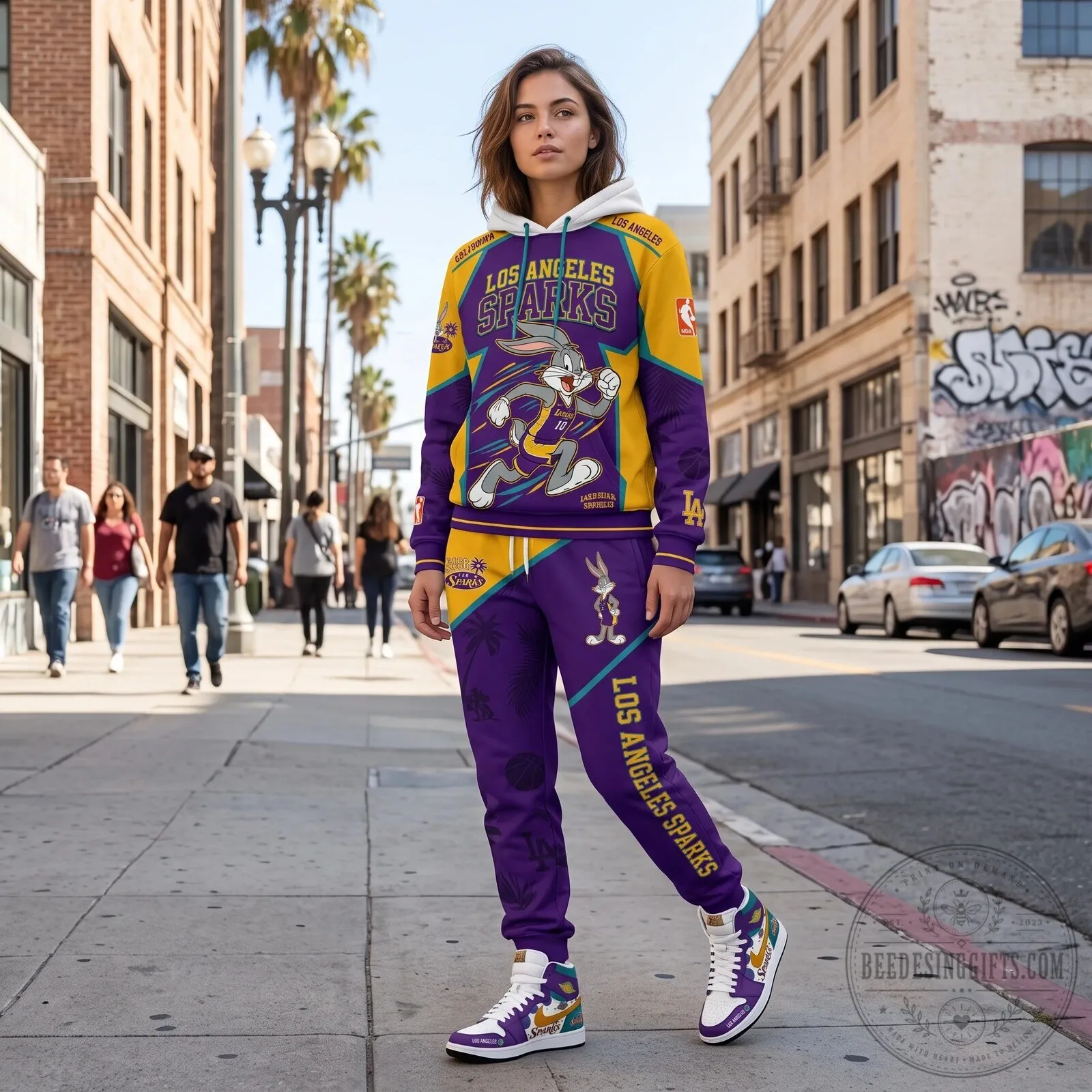 Bugs Bunny Basketball Fan Hoodie and Sweatpants Set for Indiana Fever Supporters 70 Bugs Bunny Basketball Fan Hoodie and Sweatpants Set for Indiana Fever Supporters