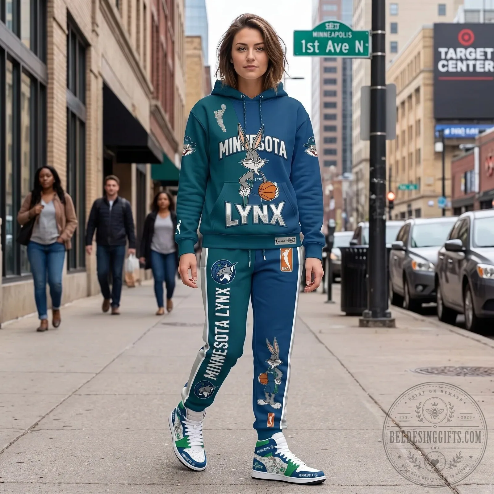 Bugs Bunny Basketball Fan Hoodie and Sweatpants Set for Indiana Fever Supporters 91 Bugs Bunny Basketball Fan Hoodie and Sweatpants Set for Indiana Fever Supporters