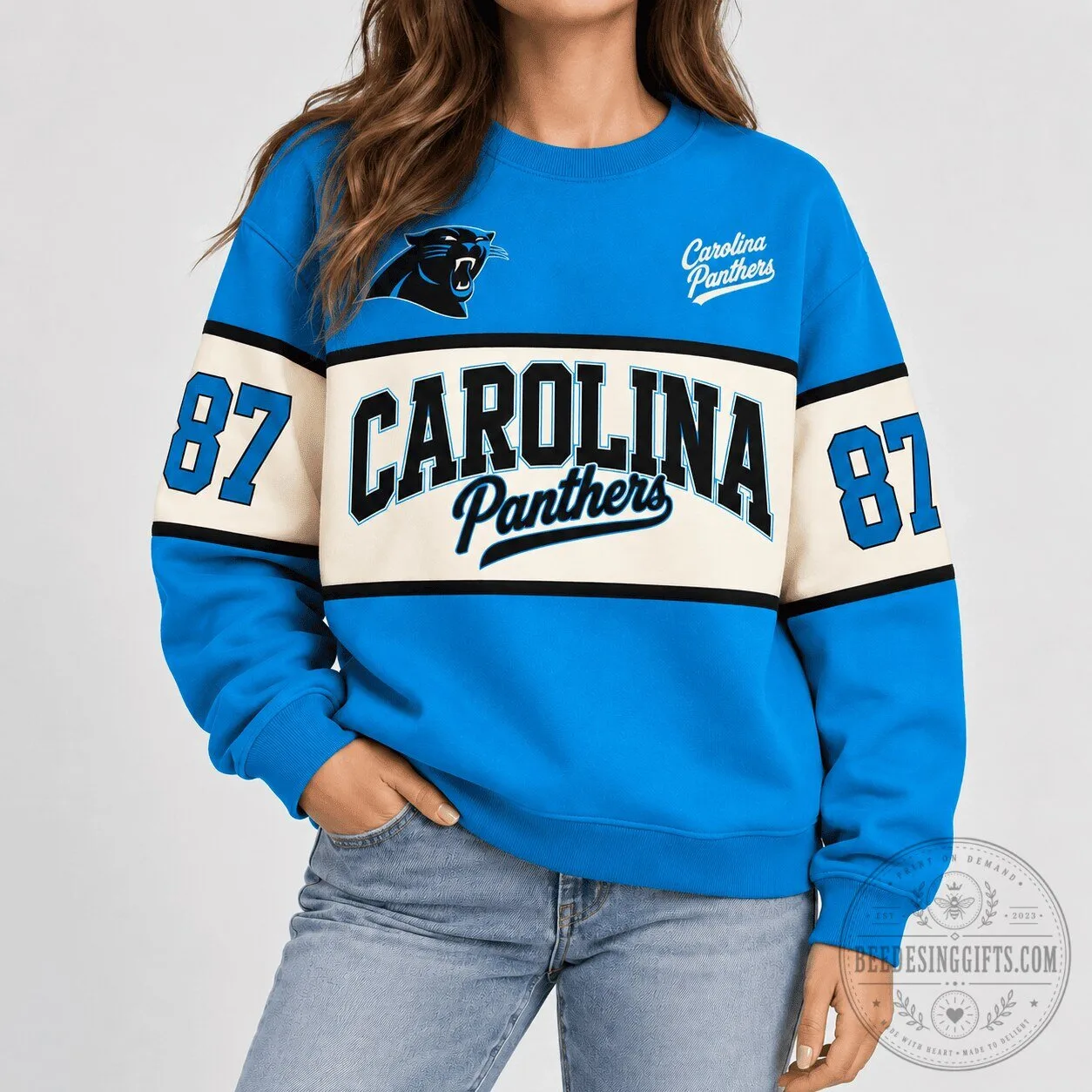 Carolina Panthers National Football League Retro Varsity Crewneck Sweatshirt