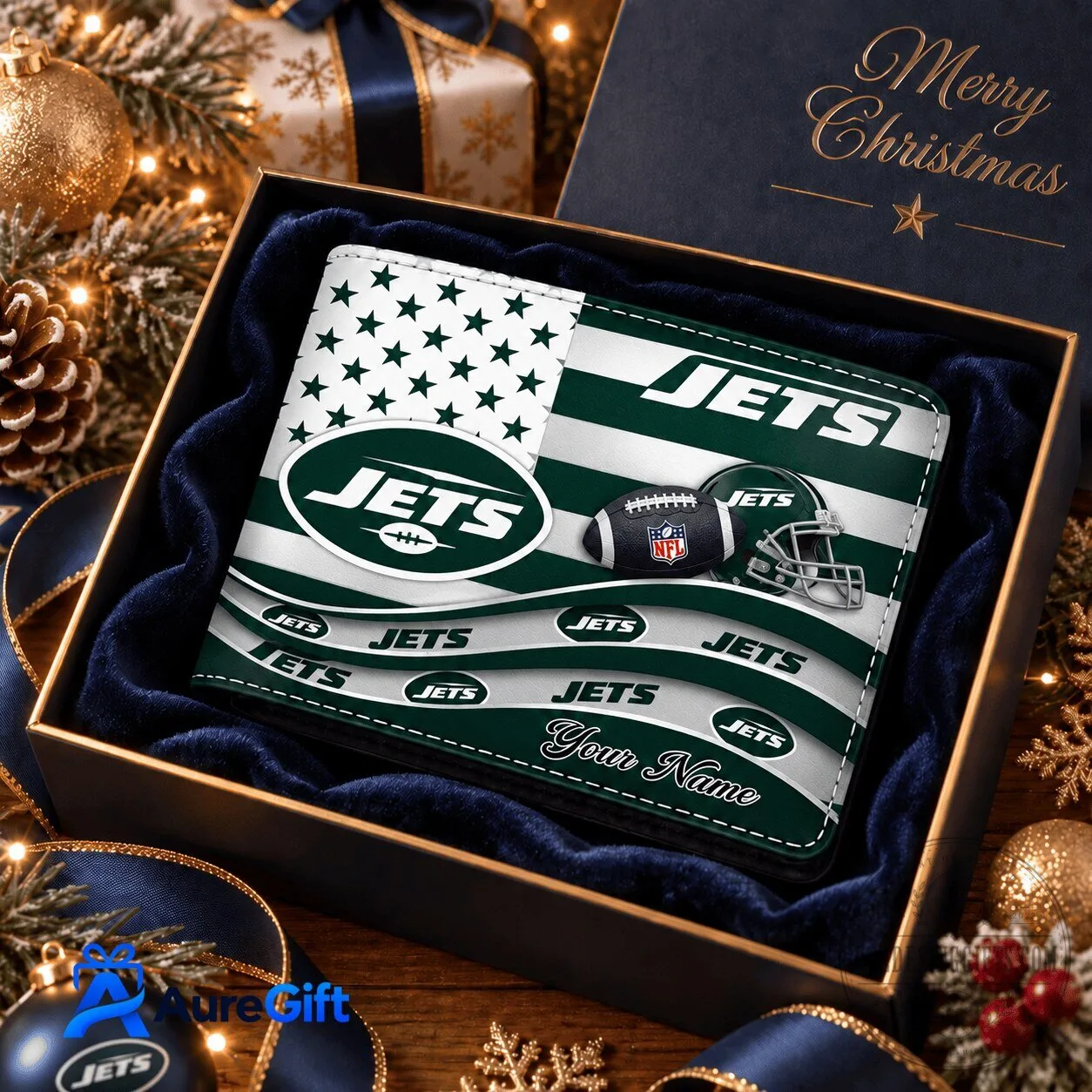 New York Jets American Flag Personalized Football Wallet 2 New York Jets American Flag Personalized Football Wallet
