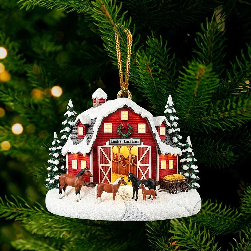 Personalized Christmas Horse Barn Farm Scene Holiday Tree Ornament 9 Personalized Christmas Horse Barn Farm Scene Holiday Tree Ornament