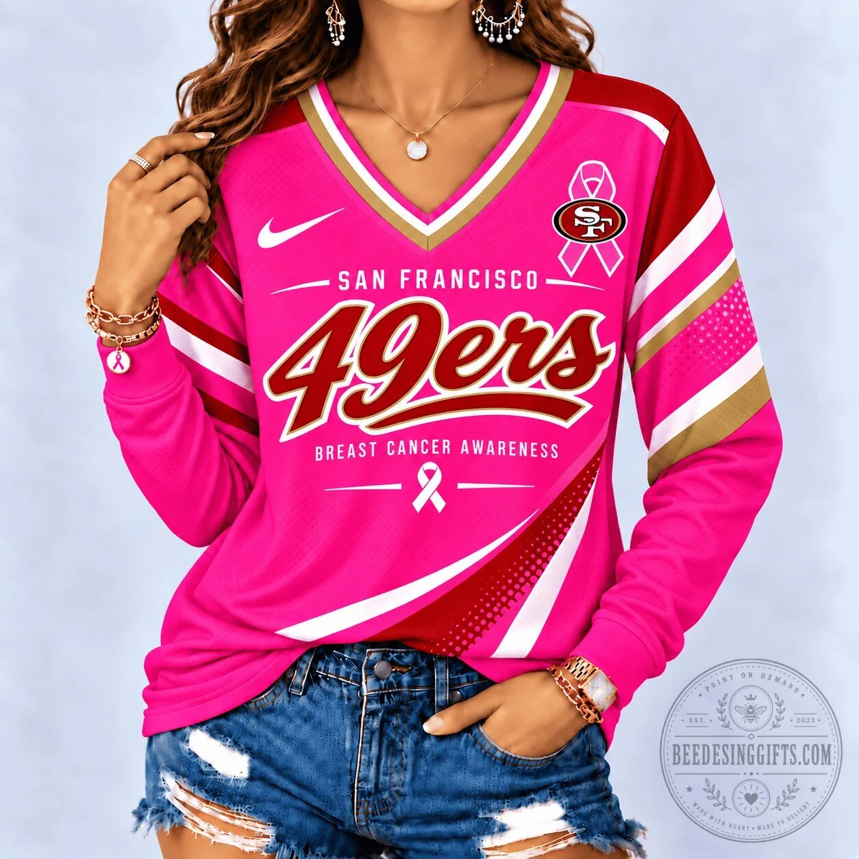 San Francisco 49ers Breast Cancer Awareness Long Sleeve Jersey