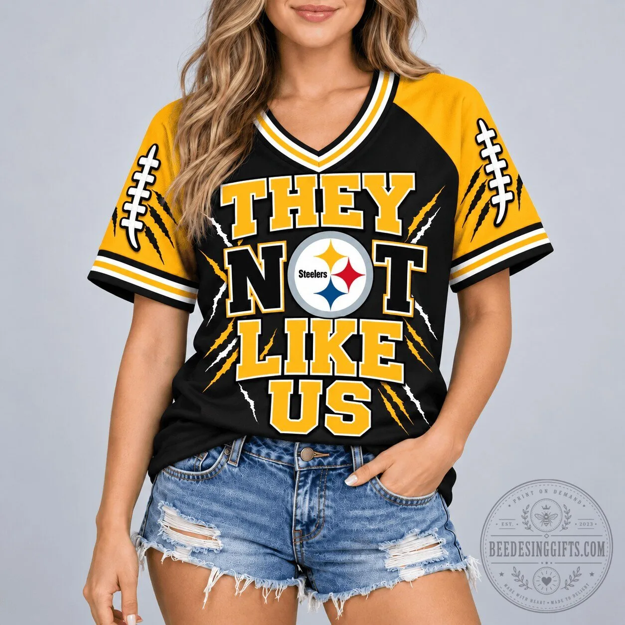 Pittsburgh Steelers They Not Like Us Football Fan V-Neck Game Day T-Shirt 2 Pittsburgh Steelers They Not Like Us Football Fan V-Neck Game Day T-Shirt