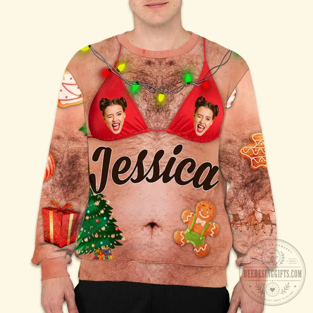 Personalized Naughty Christmas Hairy Chest Bikini Ugly Sweater 13 Personalized Naughty Christmas Hairy Chest Bikini Ugly Sweater