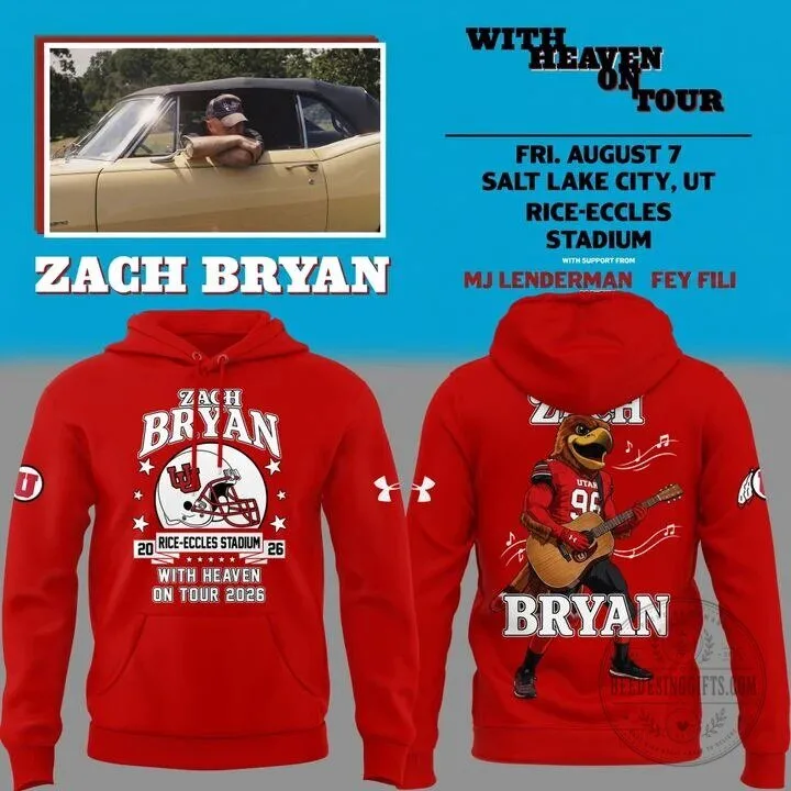 Zach Bryan Utah Utes Football With Heaven On Tour 2026 Red Hoodie 9 Zach Bryan Utah Utes Football With Heaven On Tour 2026 Red Hoodie