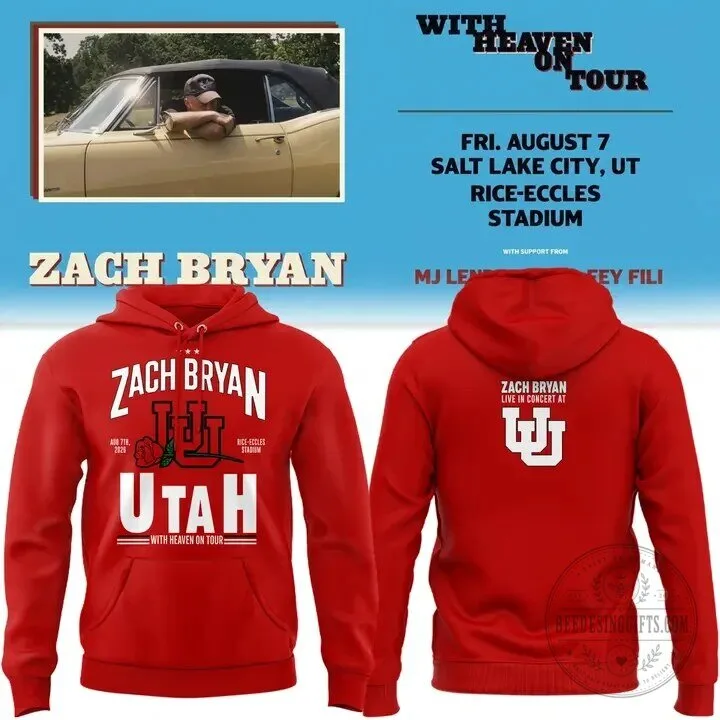 Zach Bryan Utah Concert Tour 2026 Red Hoodie
