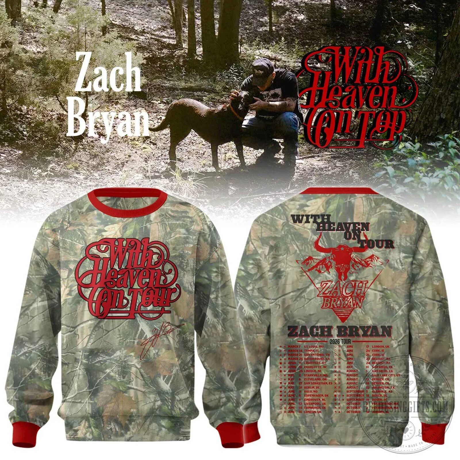 Zach Bryan With Heaven On Tour 2026 Camouflage Crewneck Sweatshirt