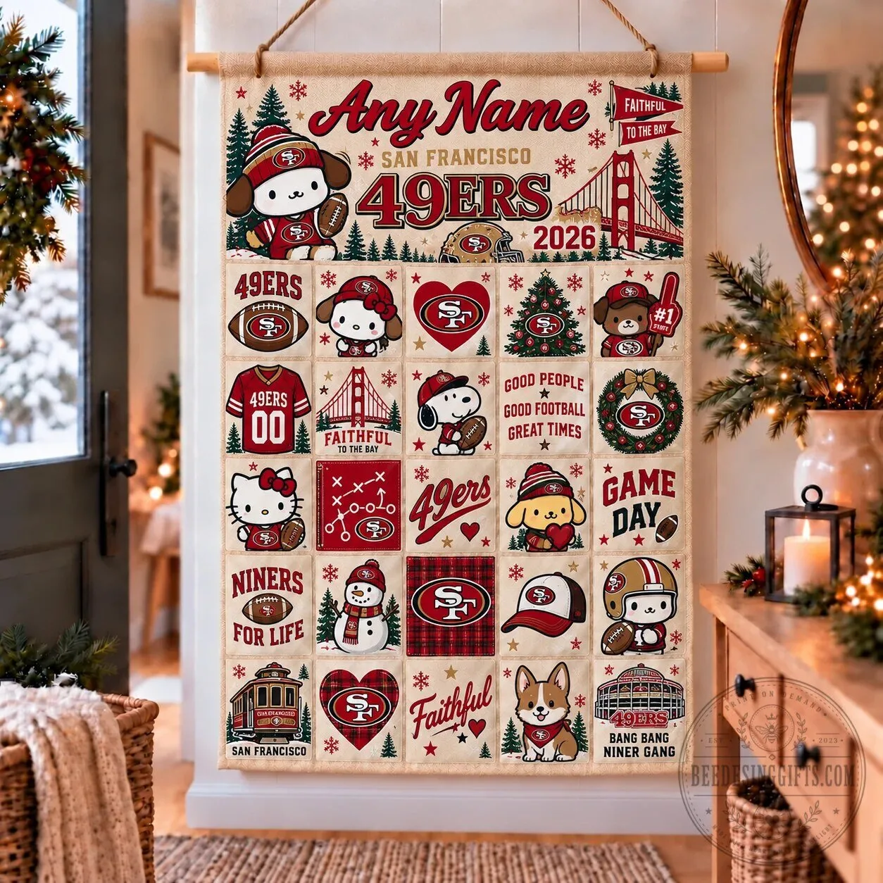 San Francisco 49ers Christmas Holiday Wall Hanging Calendar Tapestry