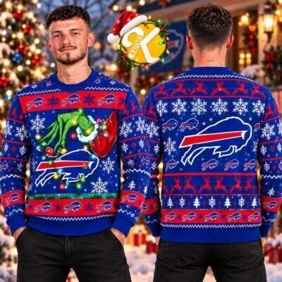Ugly Christmas Sweater featuring Grinch for Buffalo Bills Fans