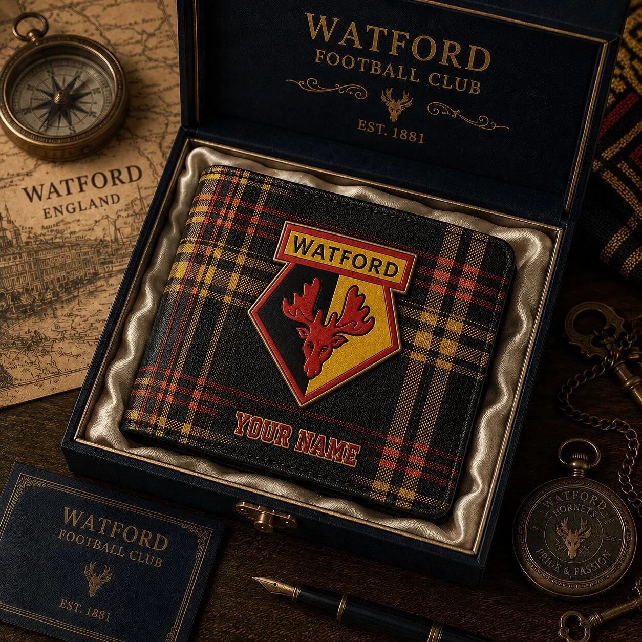 Watford Football Club Tartan Plaid Custom Name Wallet for Men and Women 2 Watford Football Club Tartan Plaid Custom Name Wallet for Men and Women