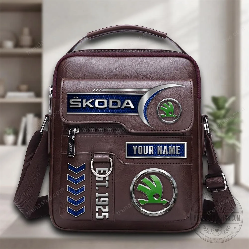 Skoda Auto Car Logo Personalized Leather Crossbody Bag