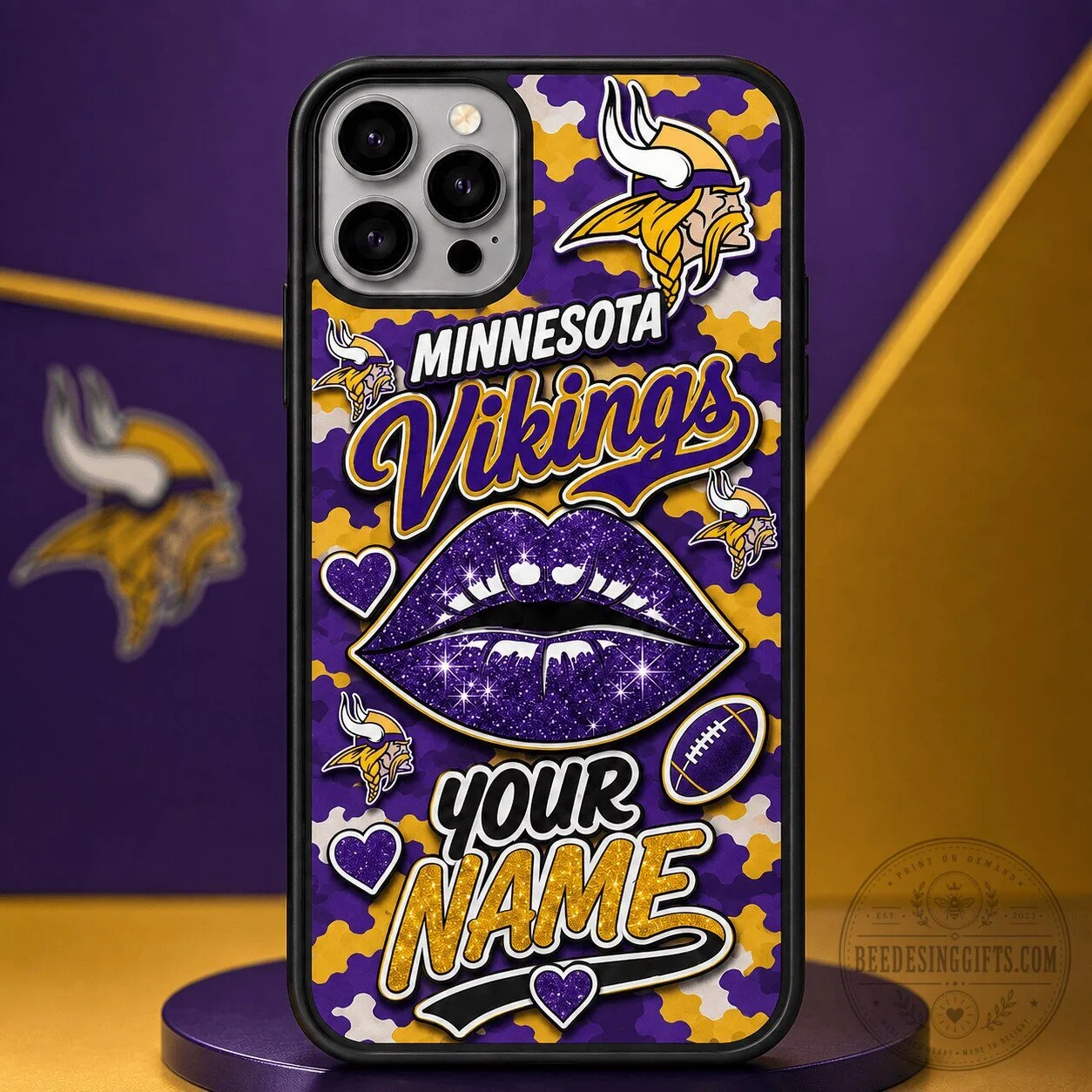 Minnesota Vikings Personalized Glitter Lips Football Phone Case