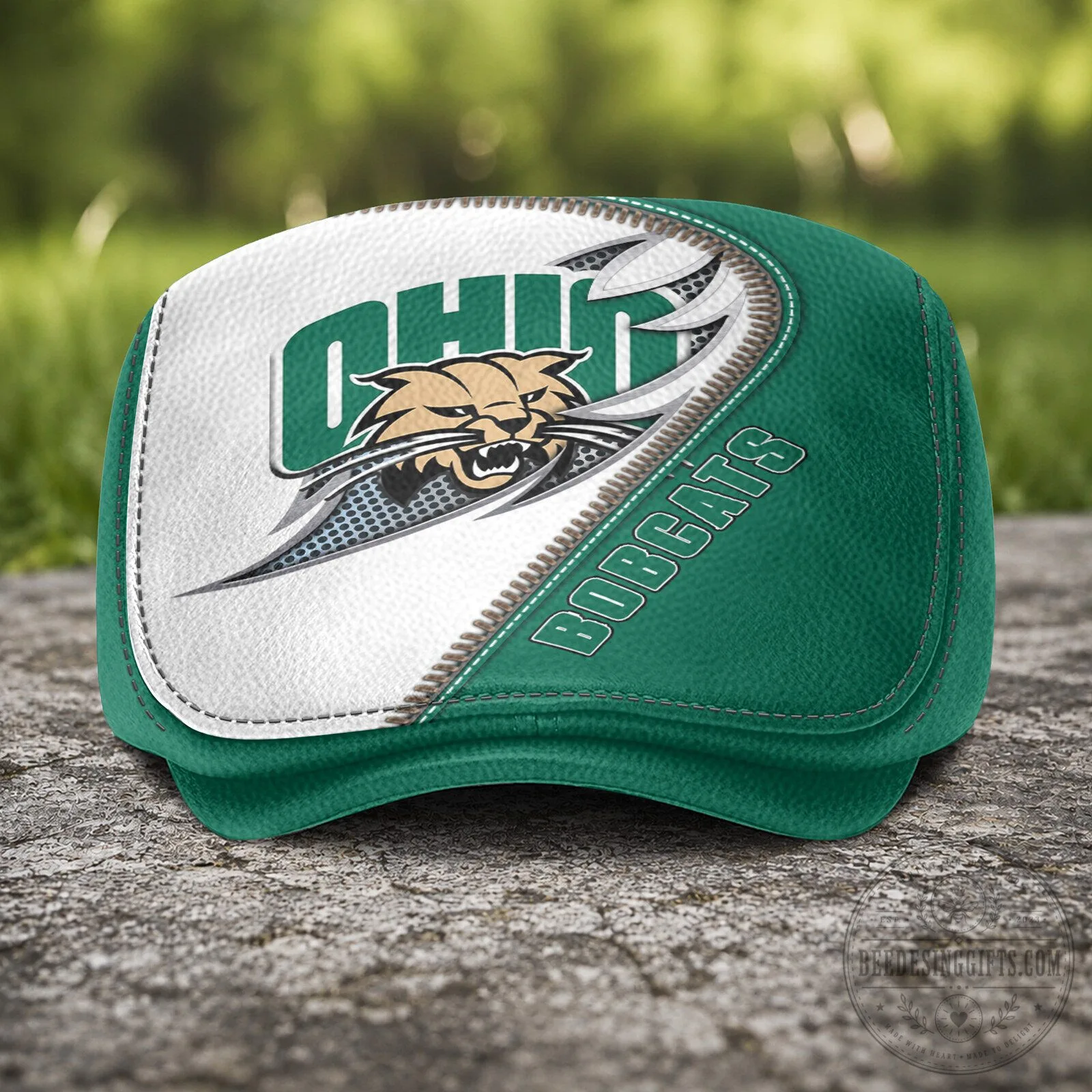 Ohio Bobcats NCAA Green and White Flat Cap, Golf Hat for Men and Women 10 Ohio Bobcats NCAA Green and White Flat Cap, Golf Hat for Men and Women
