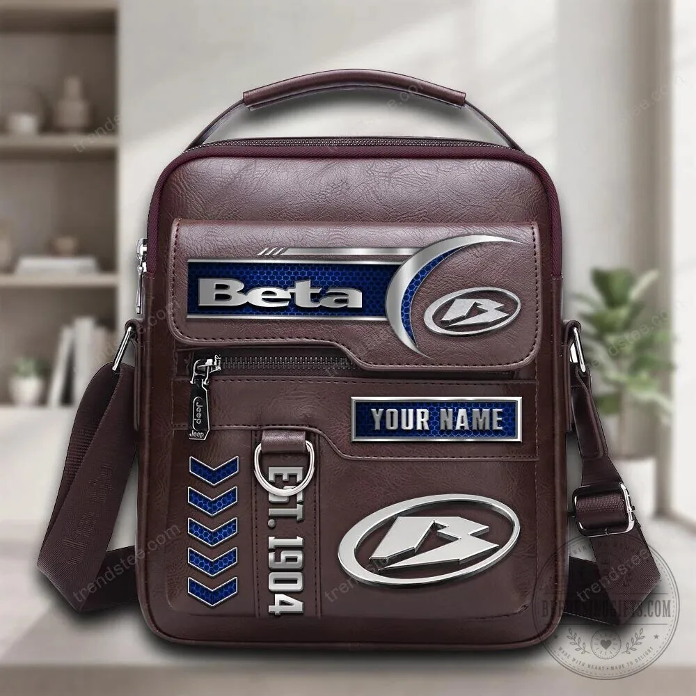 Personalized Beta Motorcycles Logo Brown Leather Shoulder Bag