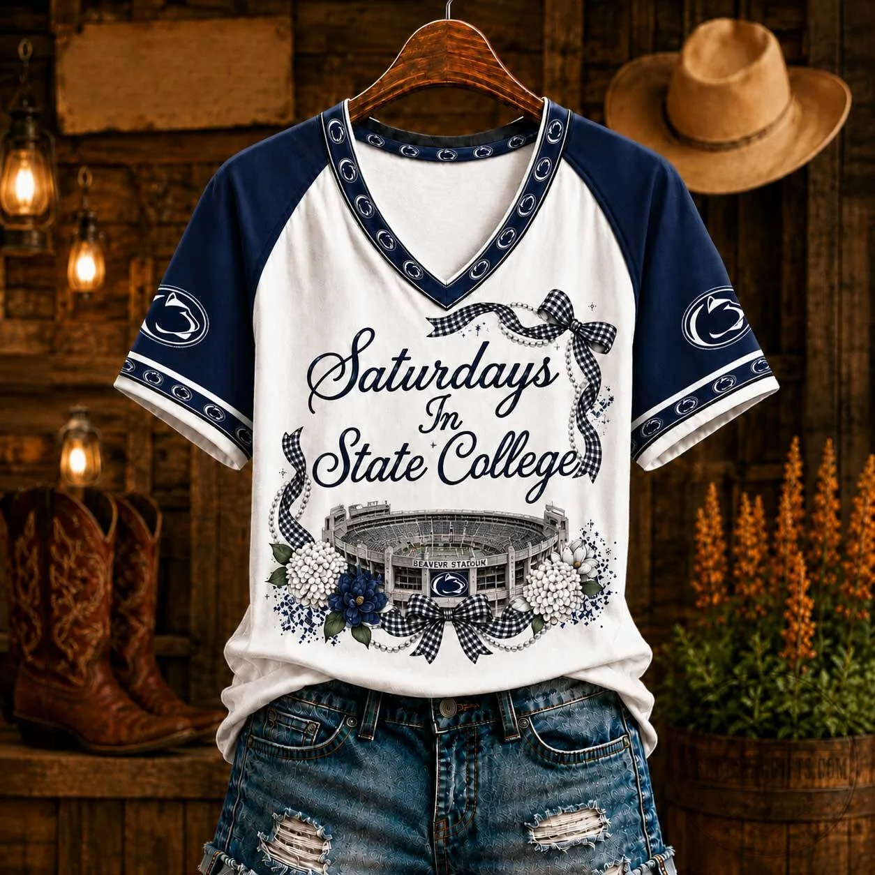 Penn State Nittany Lions Saturdays In State College Beaver Stadium V-Neck T-Shirt