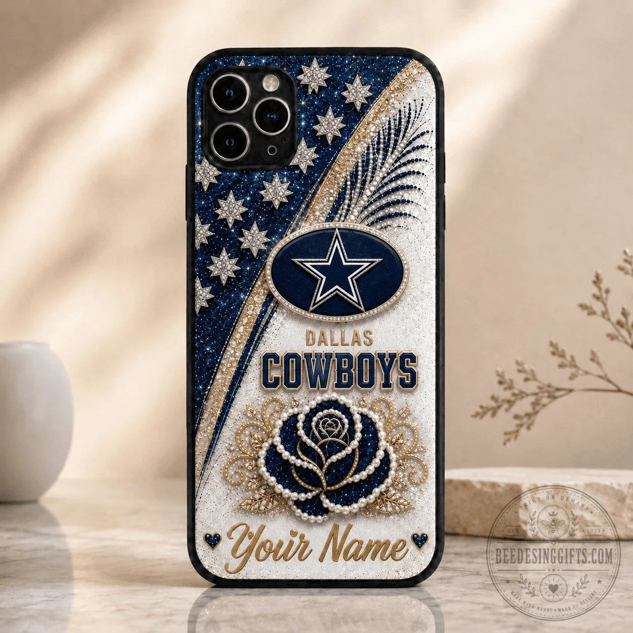 Dallas Cowboys Personalized Glitter Rose Design Phone Case