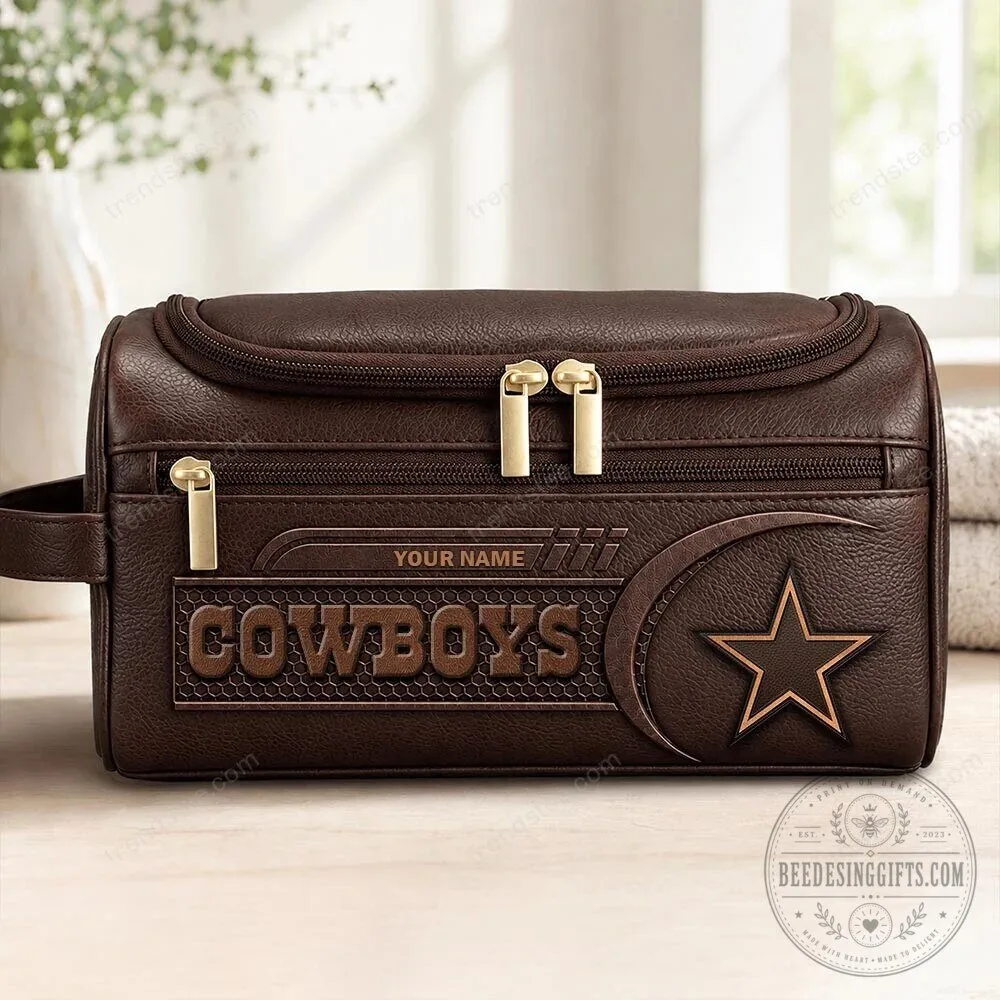 Dallas Cowboys Custom Name Embossed Leather Toiletry Bag