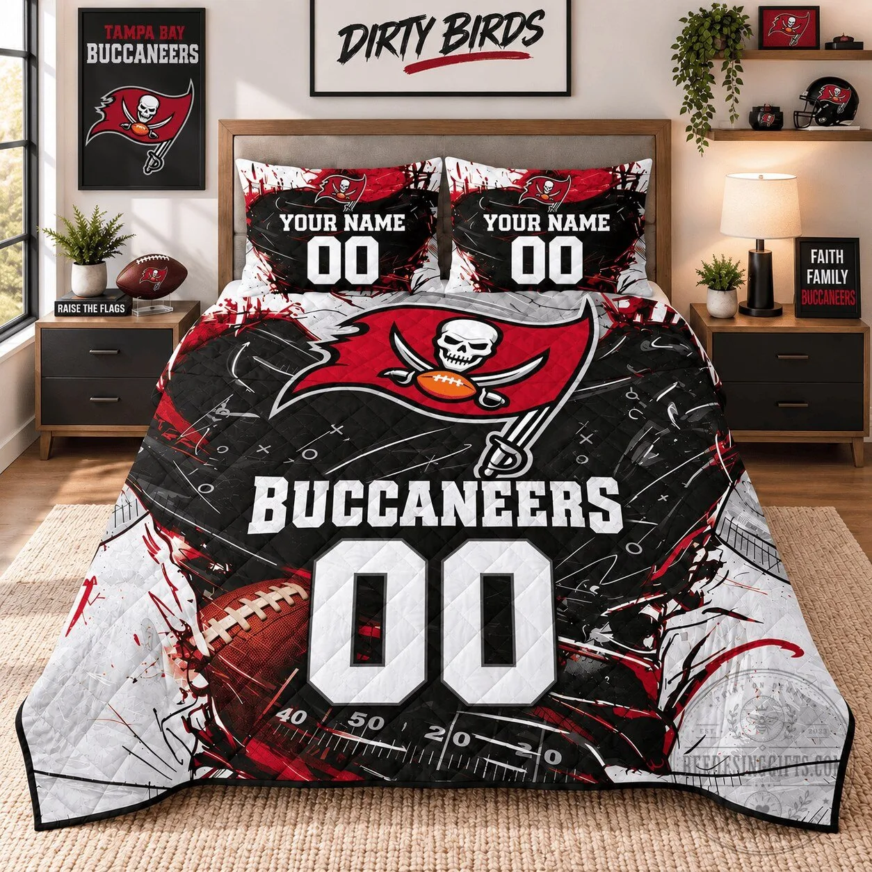 Tampa Bay Buccaneers Personalized Football Themed Bedding Set