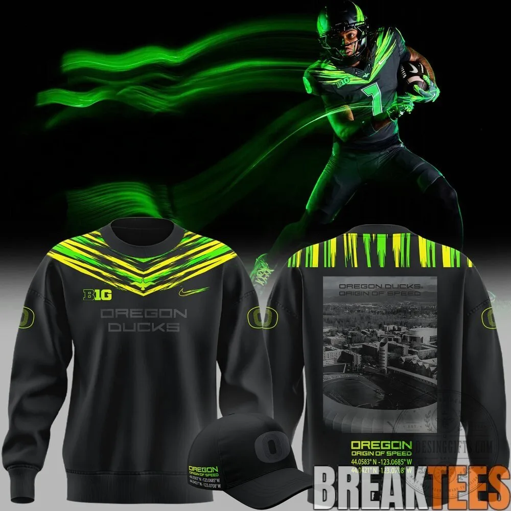 Oregon Ducks Origin Of Speed Football Team Black Crewneck Sweatshirt
