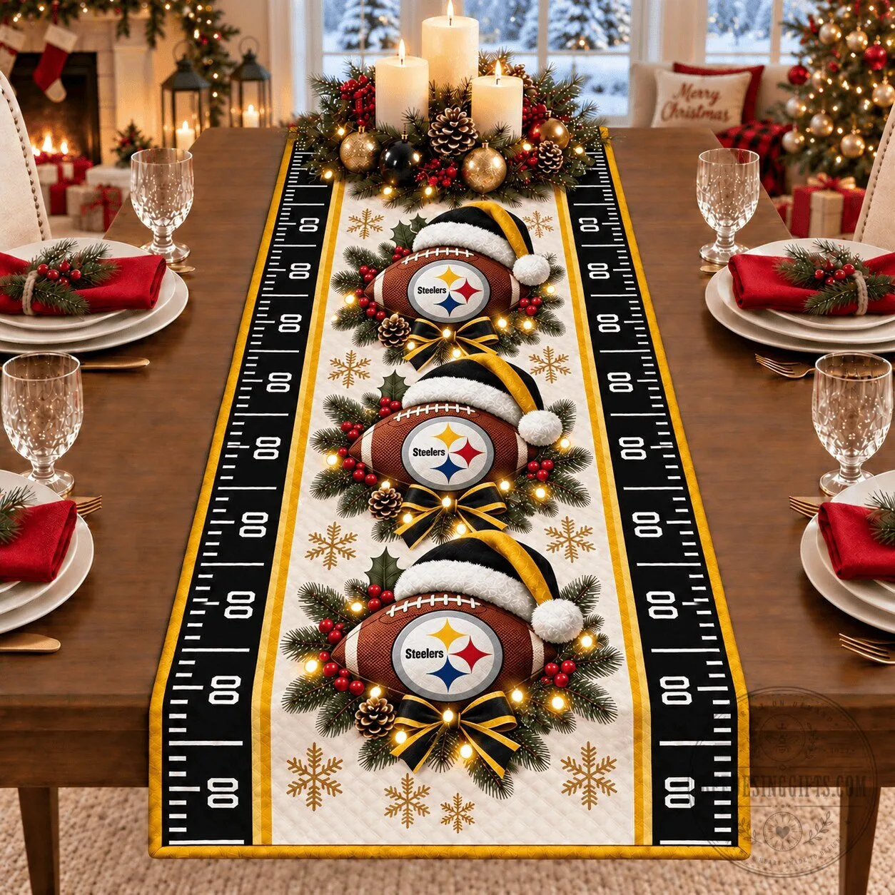 Pittsburgh Steelers Christmas Football Table Runner