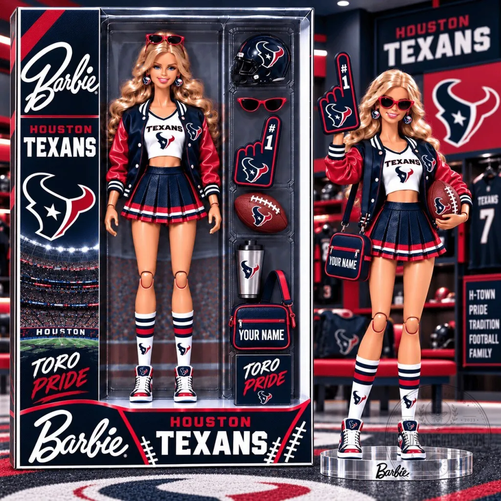 Houston Texans Barbie Doll with Football Fan Accessories and Outfit Houston Texans Barbie Doll with Football Fan Accessories and Outfit