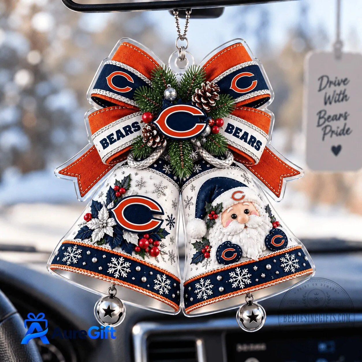 Chicago Bears NFL Christmas Bells Car Hanging Ornament