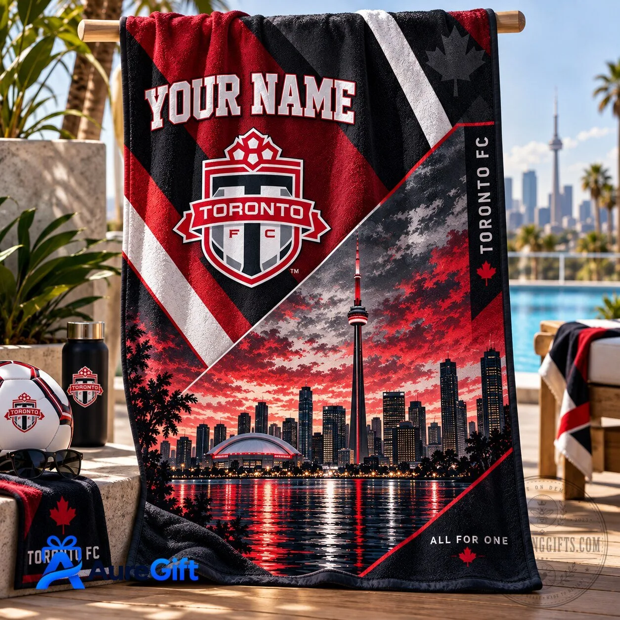 Toronto FC Personalized Soccer Team Beach Towel with Skyline Design