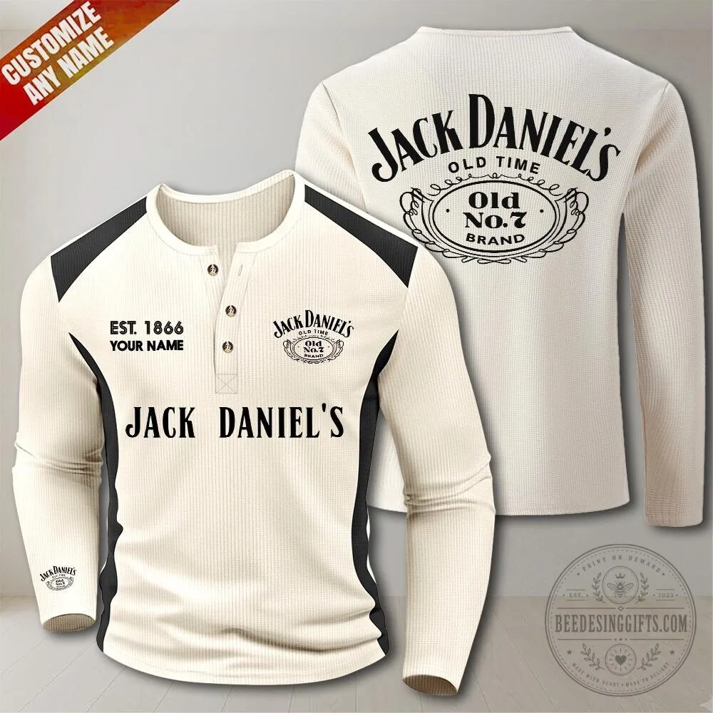 Jack Daniel's Old No. 7 Brand Whiskey Logo Long-Sleeve Henley Shirt 2 Jack Daniel's Old No. 7 Brand Whiskey Logo Long-Sleeve Henley Shirt