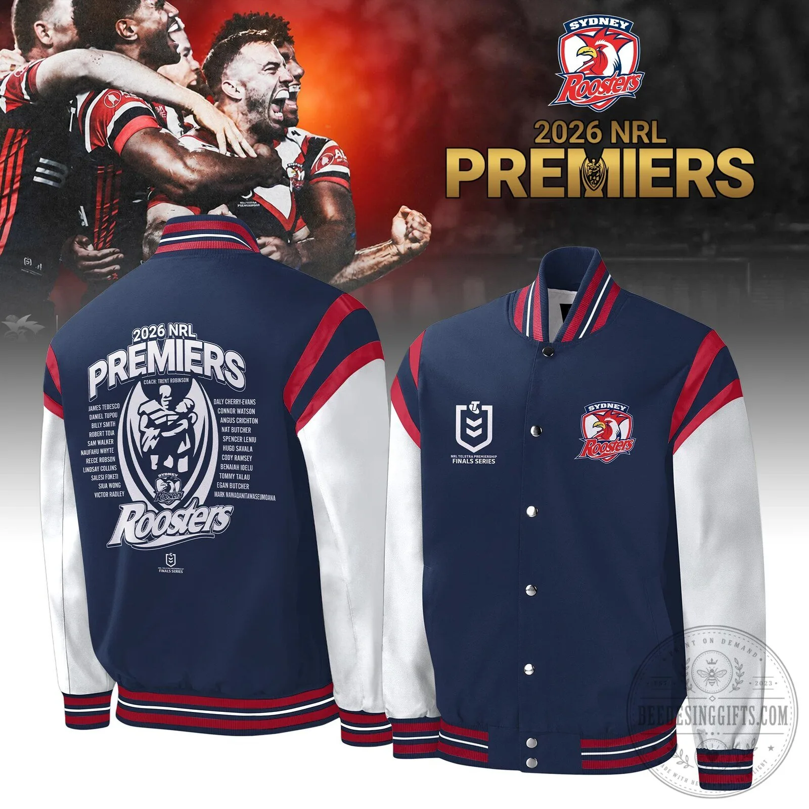 Sydney Roosters 2026 NRL Premiers Championship Bomber Jacket