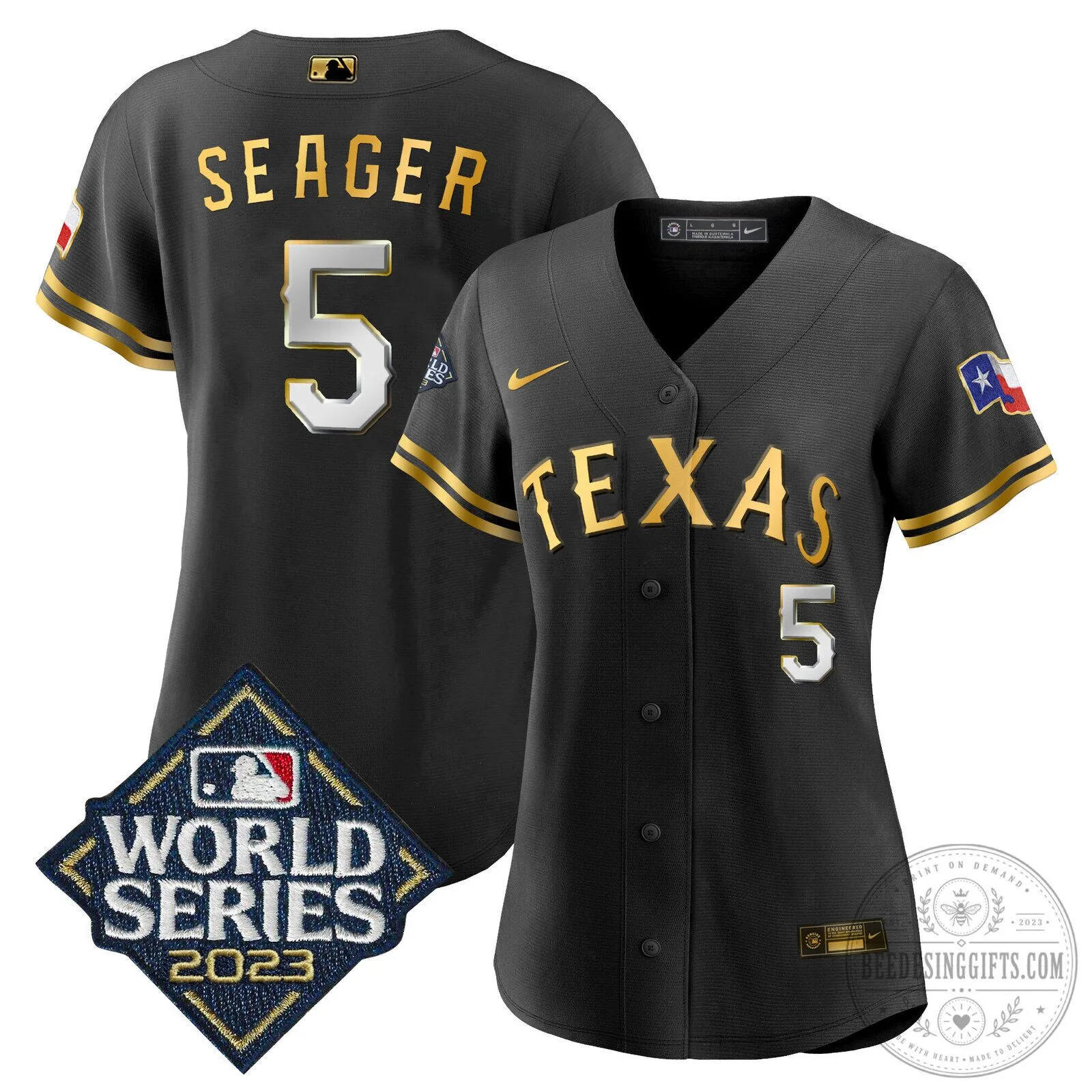 Corey Seager Texas Rangers 2023 World Series Black Baseball Jersey