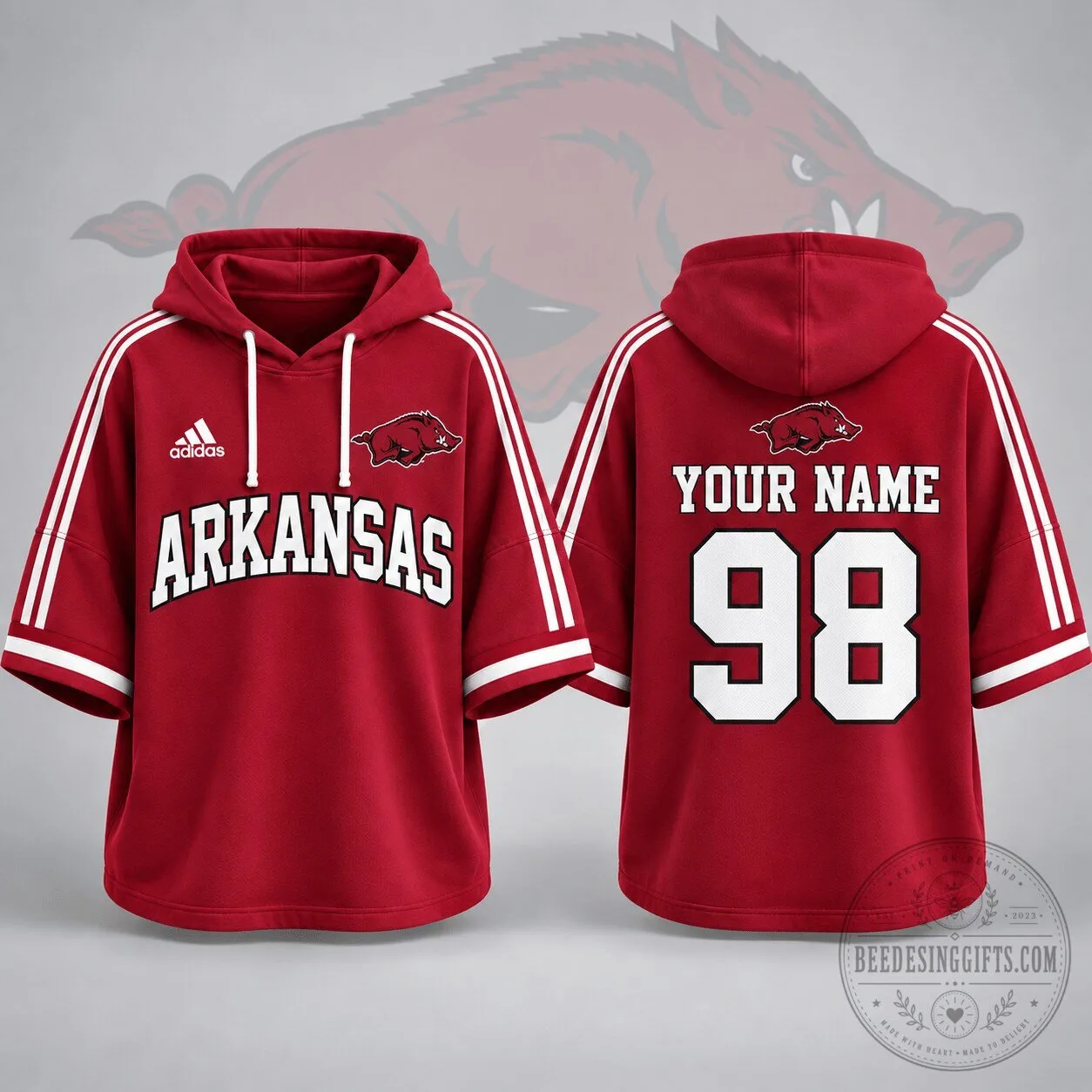 Arkansas Razorbacks Personalized Short Sleeve Hoodie Jersey