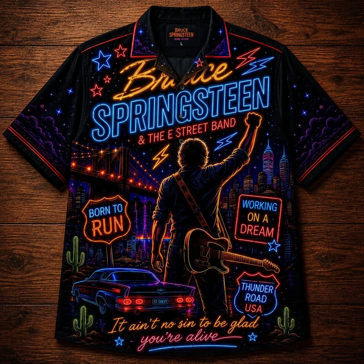 Bruce Springsteen & The E Street Band Neon Glow Hawaiian Shirt 9 Bruce Springsteen & The E Street Band Neon Glow Hawaiian Shirt