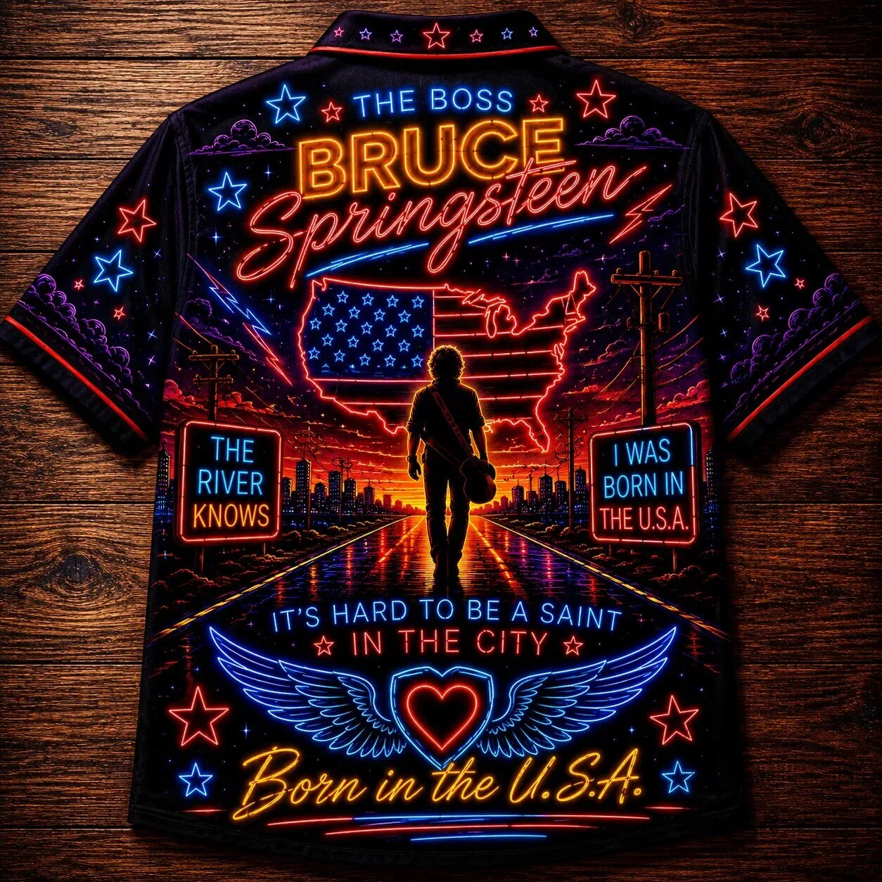 Bruce Springsteen & The E Street Band Neon Glow Hawaiian Shirt 10 Bruce Springsteen & The E Street Band Neon Glow Hawaiian Shirt